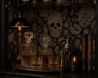 Skull Wallpaper, Gothic Wallpaper, Moody Wallpaper, Goth Wallpaper, Dark Wallpaper, Peel and Stick Wallpaper, Fabric Wallpaper