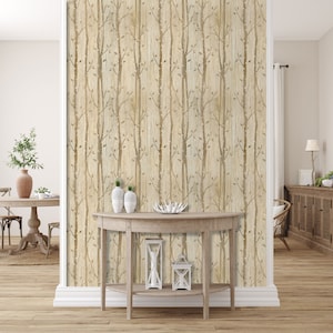 Forest Wallpaper, Woodland Wallpaper, Tree Wallpaper, Woods Wallpaper, Peel and Stick Wallpaper, Brown and White Wallpaper, Fabric Wallpaper