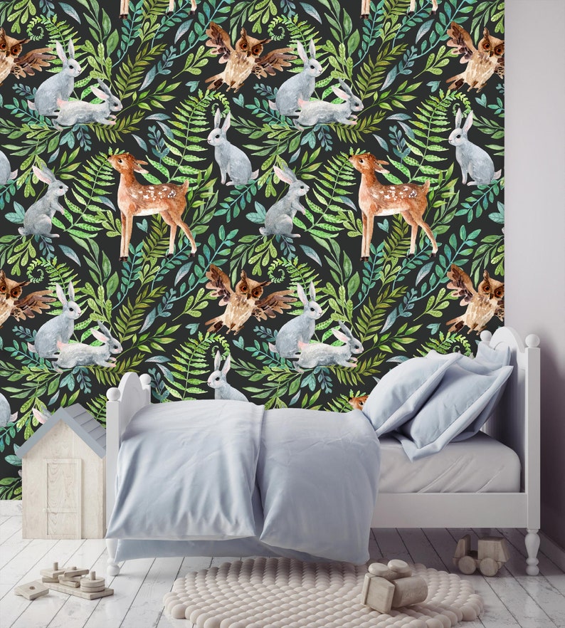 Woodland Wallpaper Animal Wallpaper Forest Animals | Etsy