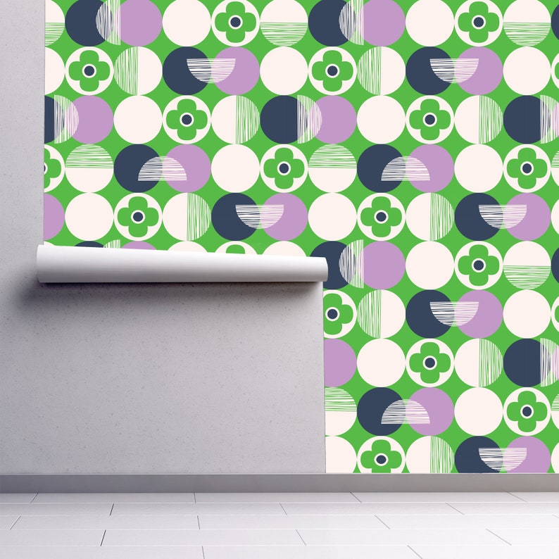 Retro Wallpaper Mid Century Wallpaper Geometric Wallpaper Etsy