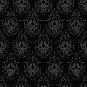 Black Victorian gothic damask fabric peel and stick wallpaper
