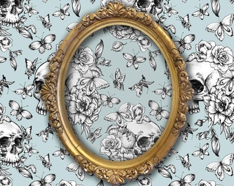 Skull Wallpaper, Gothic Wallpaper, Butterfly Wallpaper, Goth Wallpaper, Floral Wallpaper, Peel and Stick Wallpaper, Fabric Wallpaper