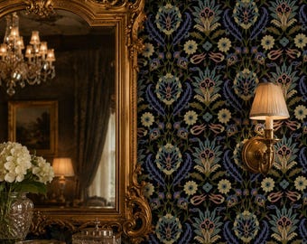 Victorian Wallpaper, Dark Floral Wallpaper, Dark Wallpaper, Black Wallpaper, Moody Wallpaper, Wallpaper Peel and Stick, Fabric Wallpaper
