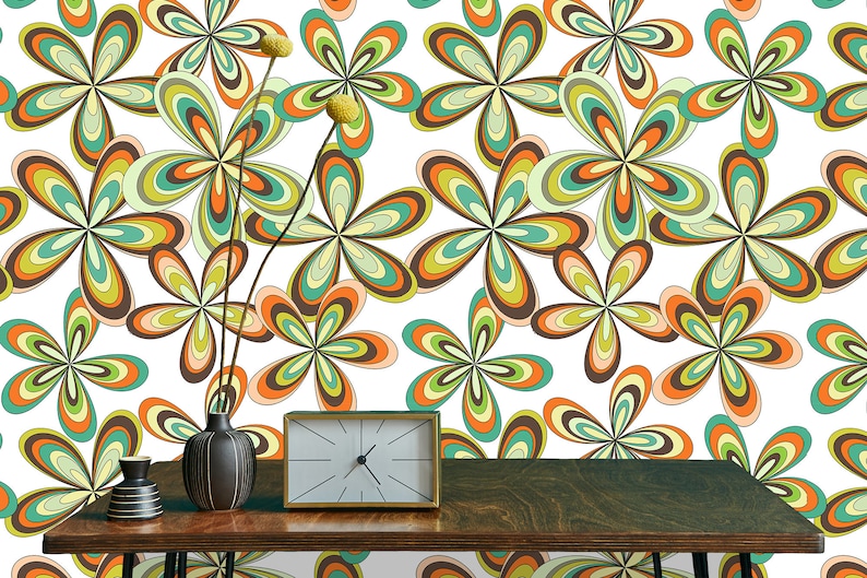Vintage retro colorful floral fabric peel and stick wallpaper