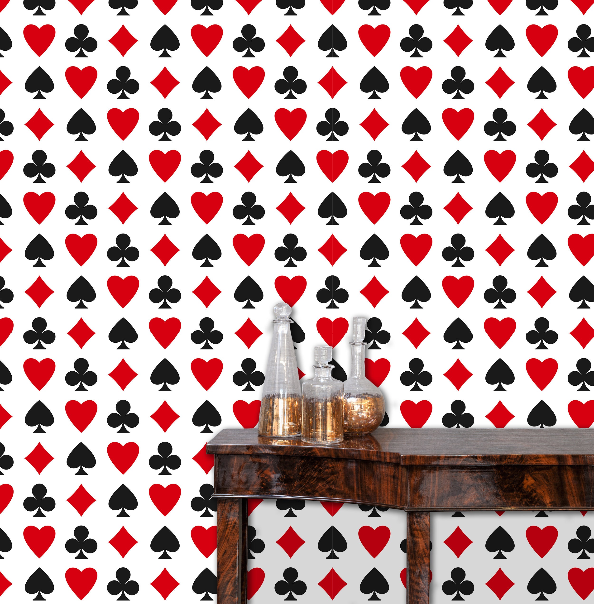 Maximalist Wallpaper, Eclectic Wallpaper, Cards Wallpaper, Geometric Wallpaper, Red and Black Wallpaper, Fabric Peel & Stick Wallpaper
