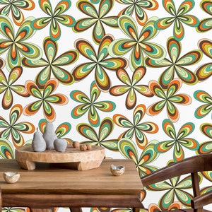 Vintage retro colorful floral fabric peel and stick wallpaper