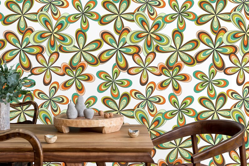 Vintage retro colorful floral fabric peel and stick wallpaper