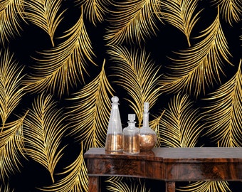 Art Deco Wallpaper, Mid Century Wallpaper,  Dark Wallpaper, Black and Gold Wallpaper, Peel and Stick Wallpaper, Fabric Wallpaper