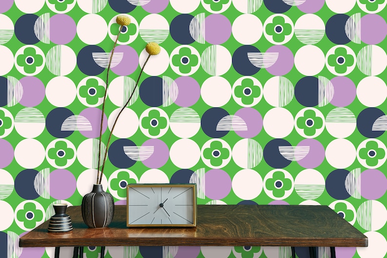 Retro Wallpaper Mid Century Wallpaper Geometric Wallpaper Etsy