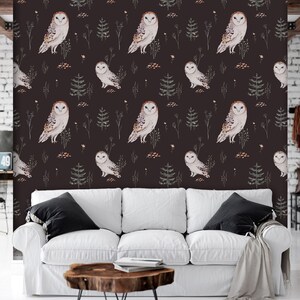 Peel and stick woodland owl dark wallpaper