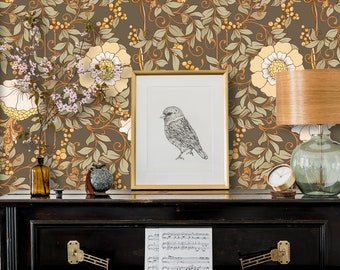 Victorian Wallpaper, Dark Floral Wallpaper, Peel and Stick Wallpaper, Boho Wallpaper, Vintage Wallpaper, Fabric Wallpaper