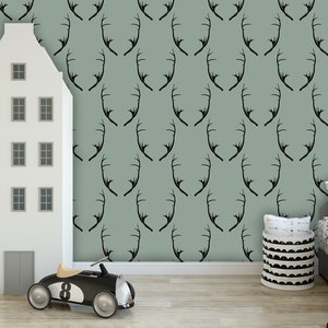 Scandinavian Wallpaper, Deer Wallpaper, Antler Wallpaper, Boy Nursery Wallpaper, Peel and Stick Wallpaper, Fabric Wallpaper