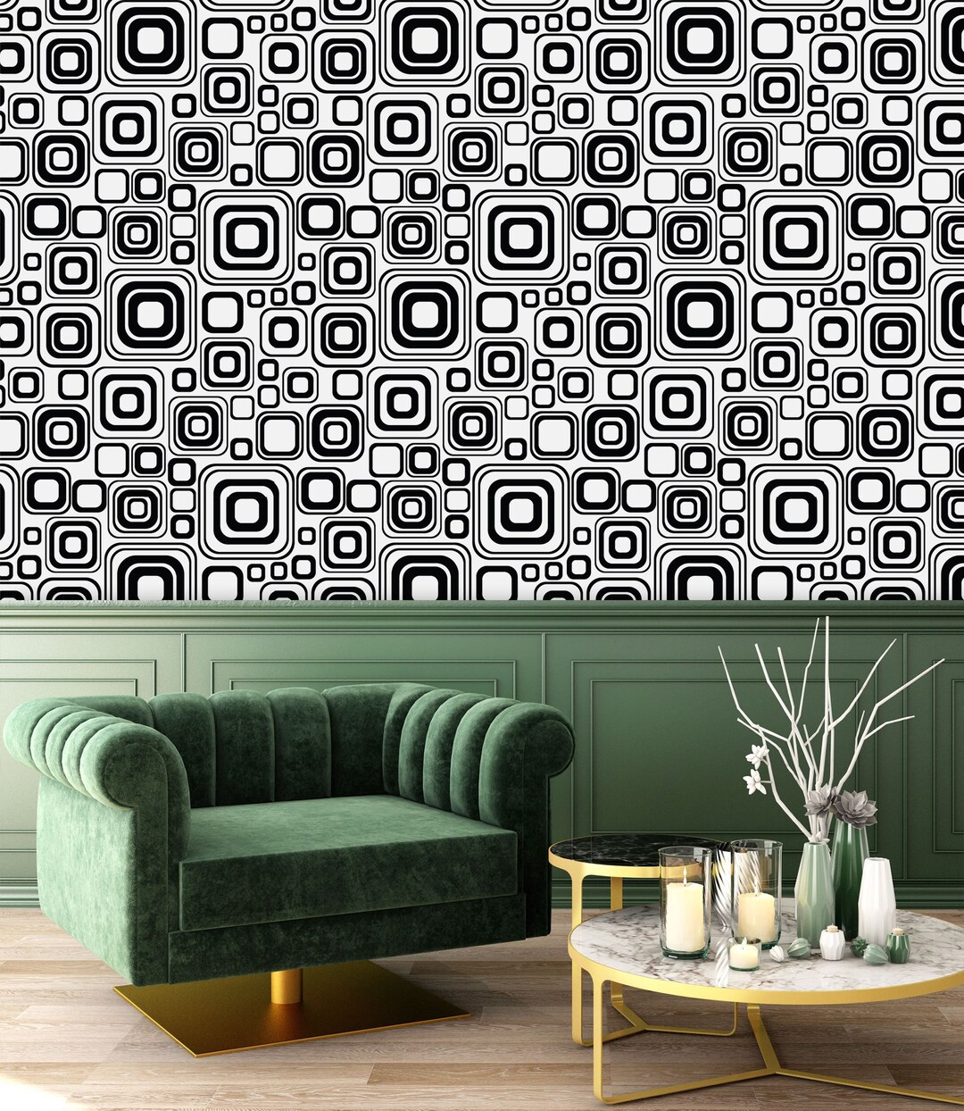 Retro Wallpaper, Geometric Wallpaper, Mid Century Wallpaper, Black and