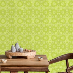 Retro Wallpaper, Mid Century Wallpaper, Vintage Wallpaper, Geometric Wallpaper, Peel and Stick Wallpaper, Green Wallpaper, Fabric Wallpaper