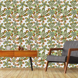 Vintage retro colorful floral fabric peel and stick wallpaper