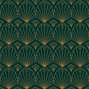 Black and gold antique Art Deco geometric fabric peel and stick wallpaper sample