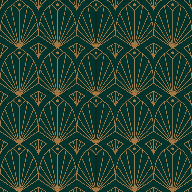 Black and gold antique Art Deco geometric fabric peel and stick wallpaper sample