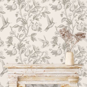 Chinoiserie Wallpaper, Bird Wallpaper, Cottage Wallpaper, Botanical Wallpaper, Garden Wallpaper, Peel and Stick Wallpaper, Fabric Wallpaper