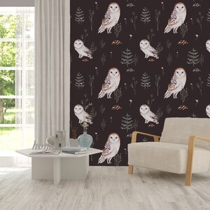 Peel and stick woodland owl dark wallpaper