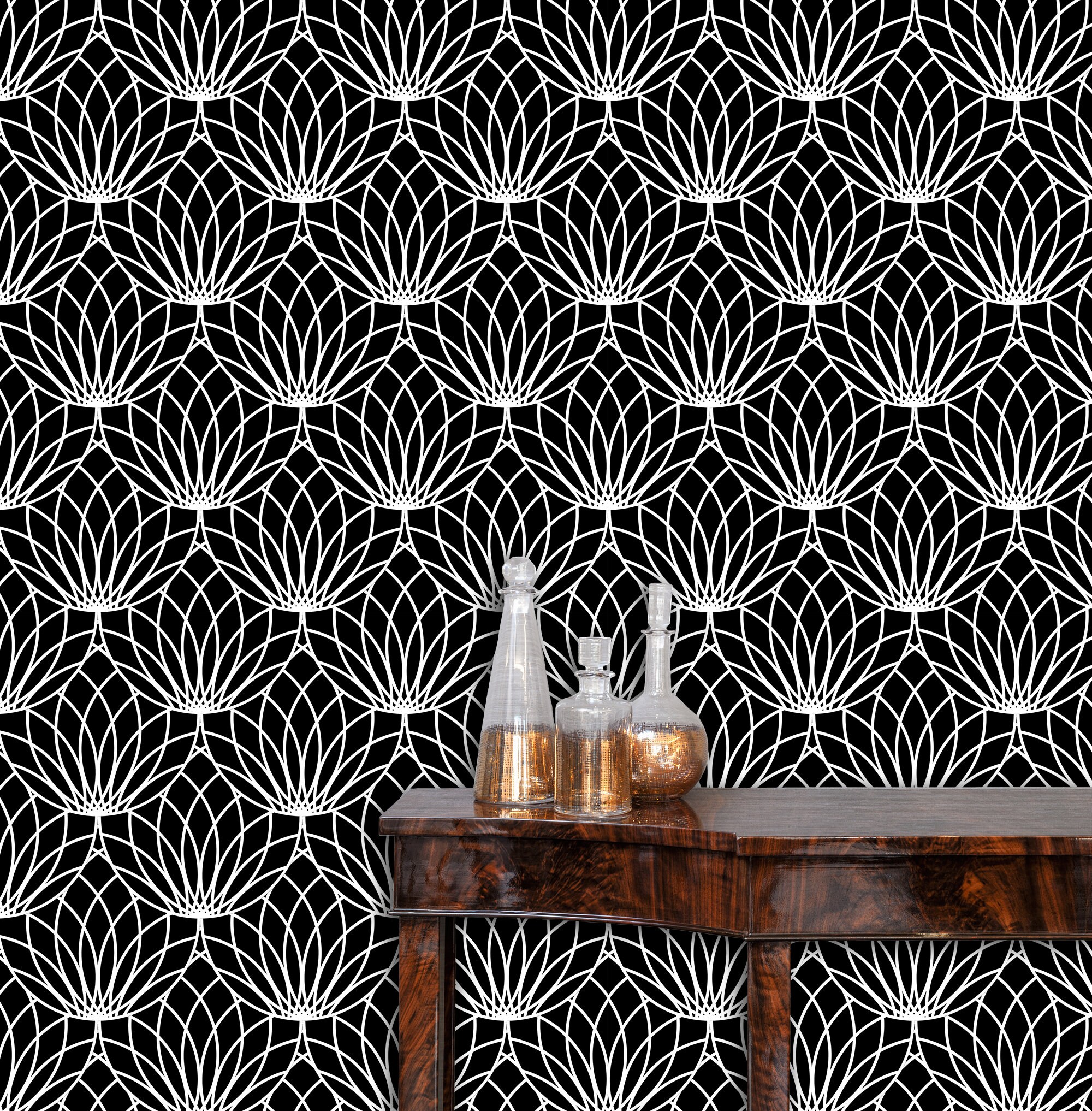 Art Deco Wallpaper Black and White Wallpaper Peel and Stick | Etsy