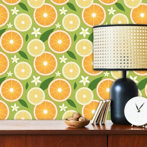 Retro Wallpaper, Oranges Wallpaper, Mid Century Wallpaper, Citrus Fruit Vintage Wallpaper, Peel and Stick Wallpaper, Fabric Wallpaper