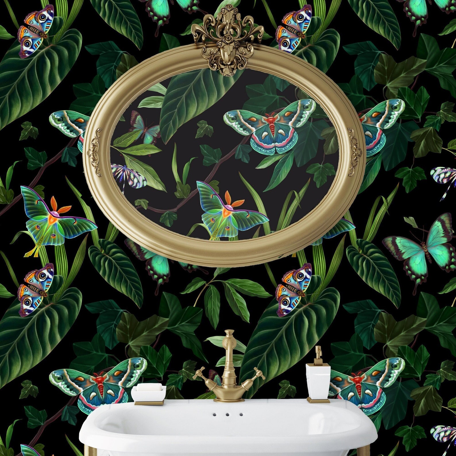 Butterfly Wallpaper Botanical Wallpaper Chinoiserie - Etsy