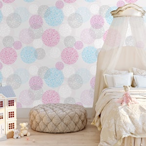 Polka Dot Wallpaper, Girl Room Wallpaper, Peel and Stick Wallpaper, Girl Nursery Wallpaper, Circle Wallpaper, Fabric Wallpaper