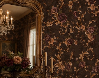 Antique Wallpaper, Victorian Wallpaper, Ornate Floral Wallpaper, Art Nouveau Wallpaper, Peel and Stick Wallpaper, Fabric Wallpaper