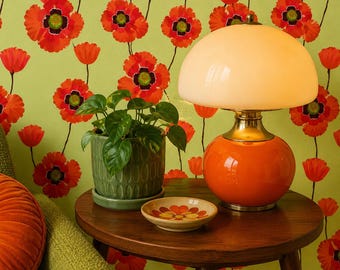 Retro Wallpaper, Mid Century Wallpaper, Vintage Wallpaper, Peel and Stick Wallpaper, Orange Floral Wallpaper, Fabric Wallpaper