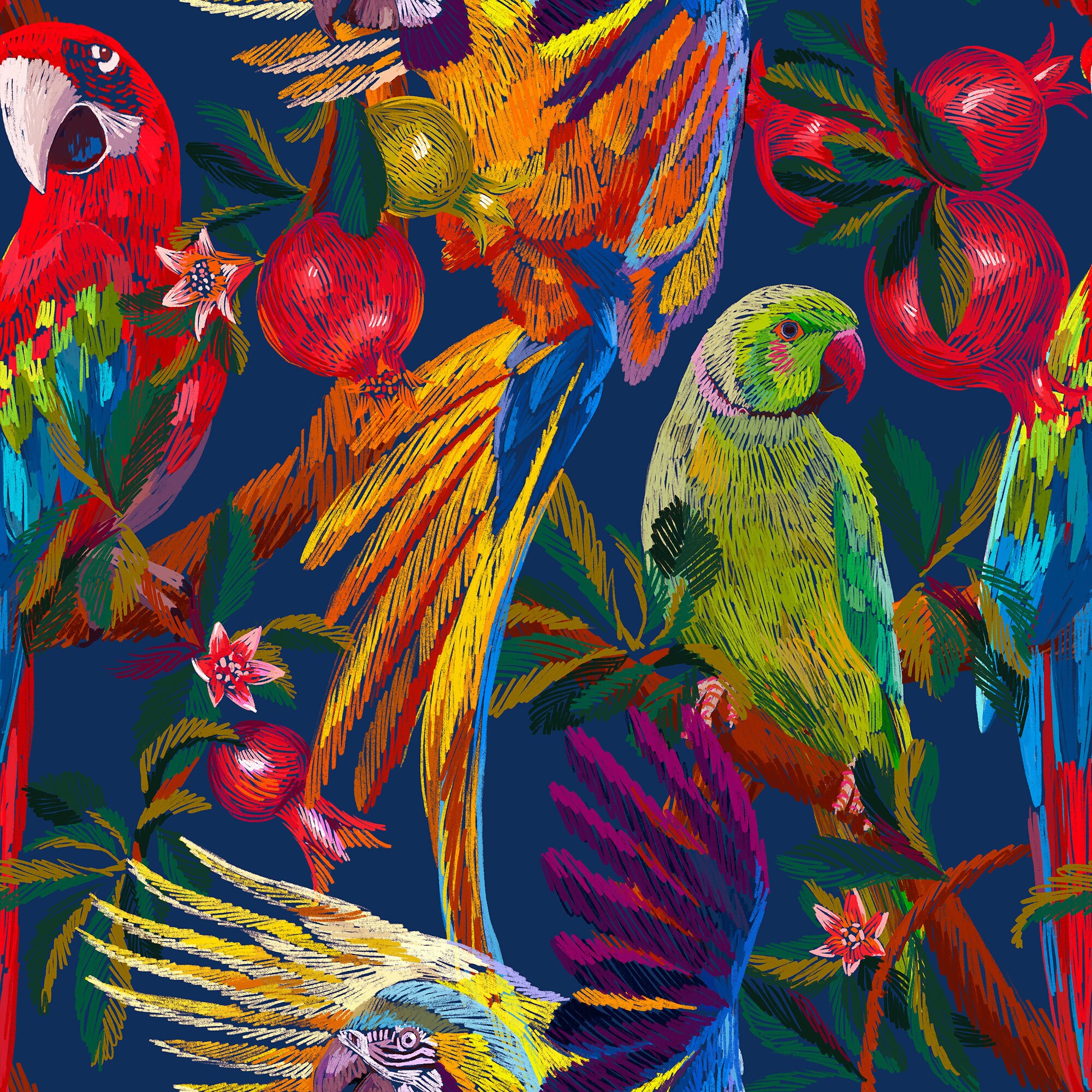 Parrot Backround Pattern Colorful Parrots Wallpaper