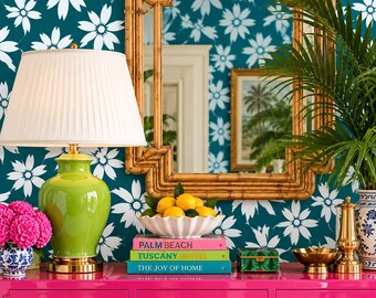 Dark Floral Wallpaper, Cottage Wallpaper, Blue Flower Wallpaper, Peel and Stick Wallpaper, Retro Wallpaper, Fabric Wallpaper