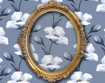 Botanical Wallpaper, Antique Wallpaper, Blue Floral Wallpaper, Blue Flower Wallpaper, Peel and Stick Wallpaper, Fabric Wallpaper