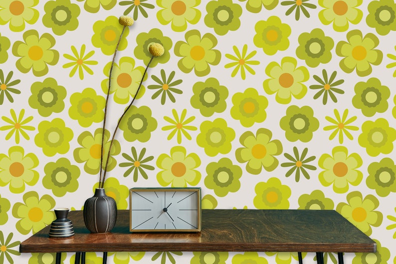 Retro Wallpaper Mid Century Wallpaper 60's Wallpaper Etsy