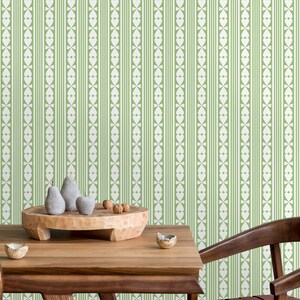 Retro Wallpaper, Mid Century Wallpaper, Geometric Wallpaper, Green Vintage Wallpaper, Peel and Stick Wallpaper, Fabric Wallpaper