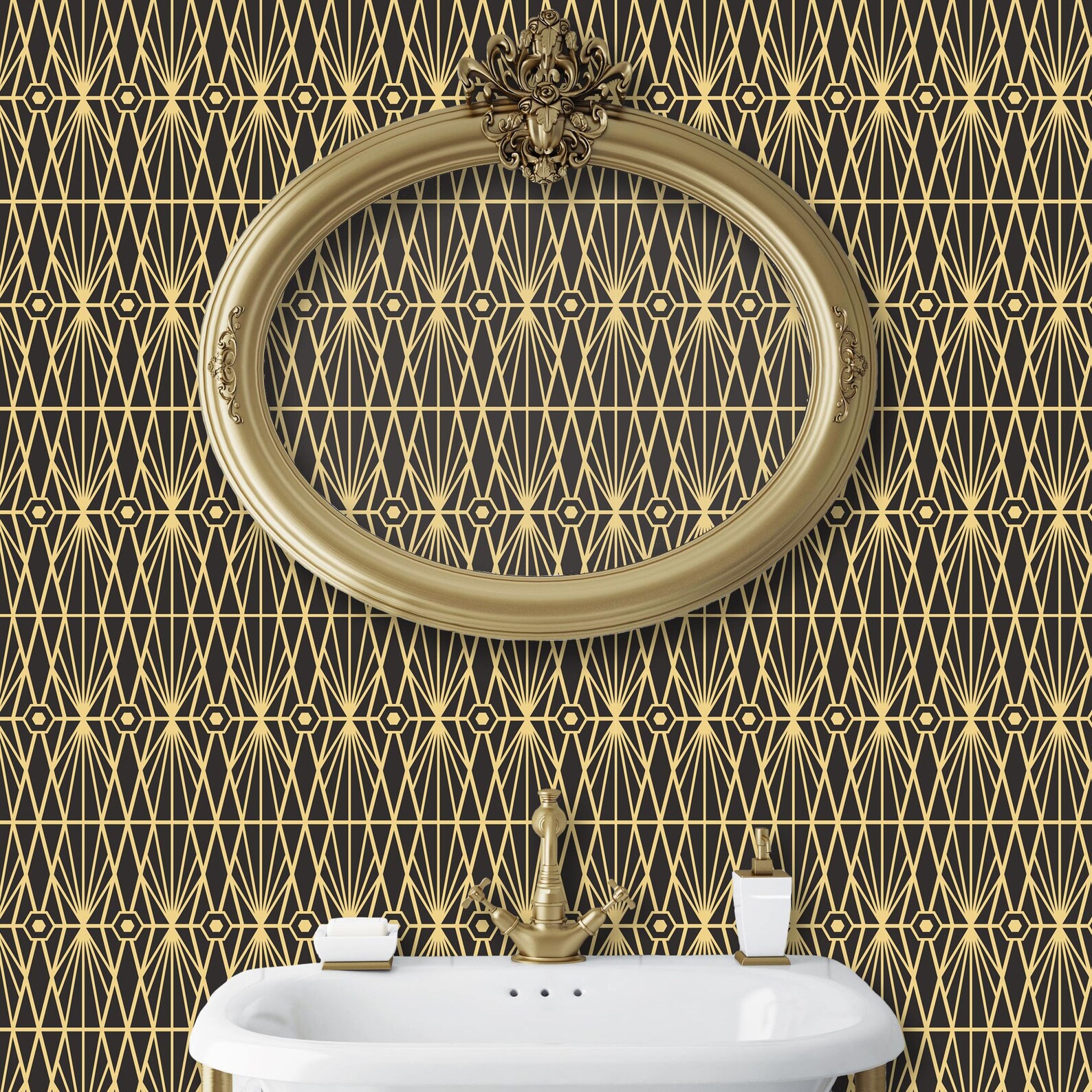 Art Deco Wallpaper Art Nouveau Wallpaper Geometric Dark Etsy Canada