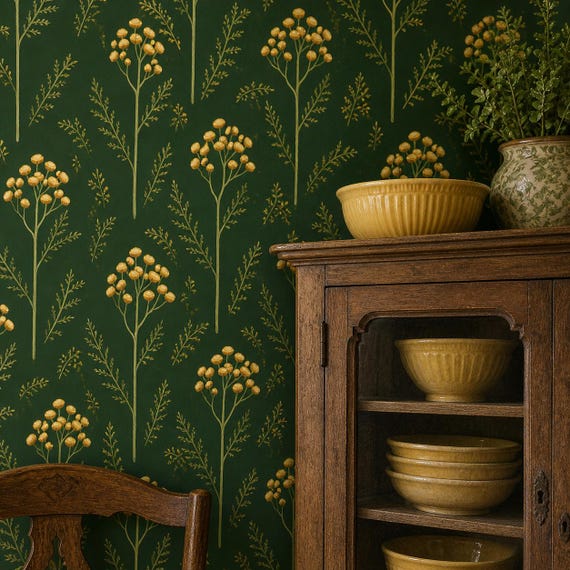 Botanical Wallpaper, Dark Floral Wallpaper, Victorian Wallpaper, Peel and Stick Wallpaper, Antique Wallpaper, Fabric Wallpaper
