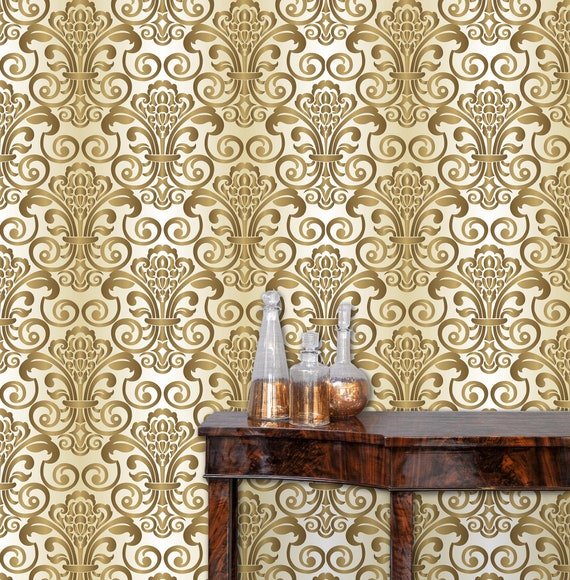 Antique Wallpaper Victorian Wallpaper Damask Wallpaper Gold - Etsy