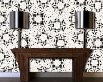 Retro Wallpaper, Mid Century Wallpaper, Black and White Geometric Wallpaper, Starburst Wallpaper, Peel and Stick Wallpaper, Fabric Wallpaper