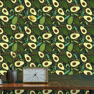 Retro Wallpaper, Avocado Wallpaper, Vintage Wallpaper, Peel and Stick Wallpaper, Fruit Wallpaper, Green Wallpaper, Fabric Wallpaper