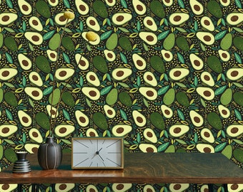 Retro Wallpaper, Avocado Wallpaper, Vintage Wallpaper, Peel and Stick Wallpaper, Fruit Wallpaper, Green Wallpaper, Fabric Wallpaper