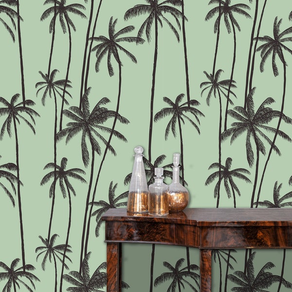 Palm Wallpaper, Tropical Wallpaper, Retro Wallpaper, Peel and Stick Wallpaper,  Coastal Wallpaper, Mid Century Wallpaper, Fabric Wallpaper