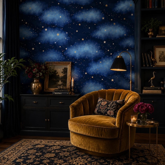Celestial Wallpaper, Star Wallpaper, Moody Wallpaper, Night Sky Wallpaper, Witchy Wallpaper, Nursery Wallpaper, Peel & Stick Wallpaper
