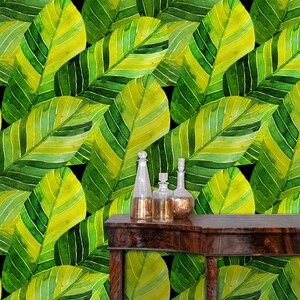 Palm Wallpaper, Retro Wallpaper, Tropical Wallpaper, Mid Century Wallpaper, Peel and Stick Wallpaper, Fabric Wallpaper