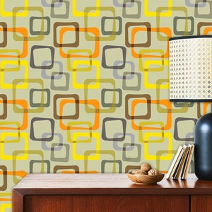 Retro Wallpaper, Mid Century Wallpaper, Vintage Wallpaper, Geometric Wallpaper, Yellow Wallpaper, Peel and Stick Wallpaper, Fabric Wallpaper