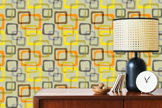 Retro Wallpaper Mid Century Wallpaper Vintage Wallpaper - Etsy