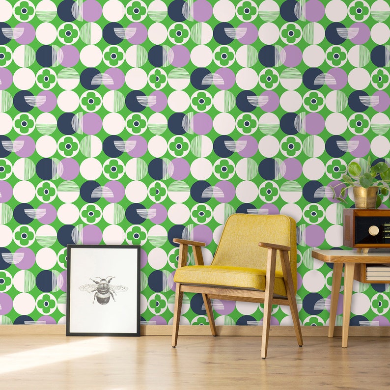 Retro Wallpaper Mid Century Wallpaper Geometric Wallpaper Etsy