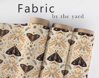 Boho Moth Fabric, Nature-Inspired Textiles, Botanical Insect Material, Earthy Upholstery Fabric by the Yard for Home Décor