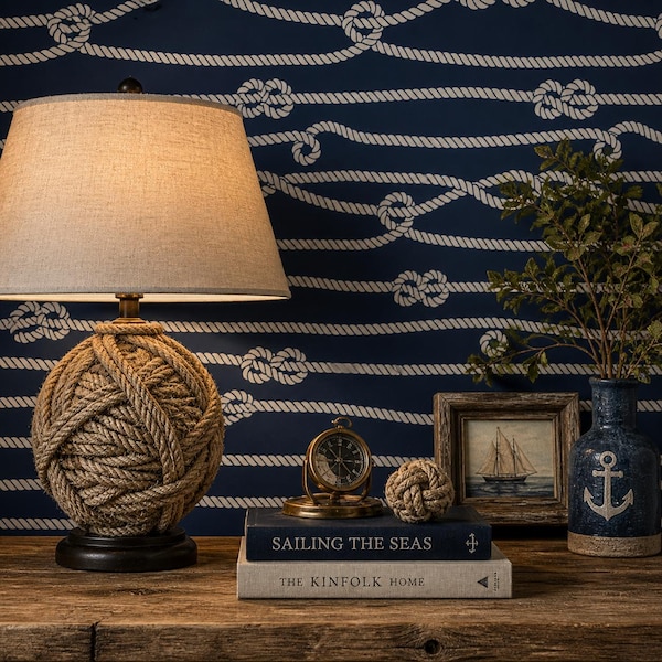 Knots Cove Blue and White Nautical Wallpaper