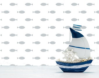 Beach House Wallpaper, Tropical Wallpaper, Nautical Wallpaper, Beach Waves Wallpaper, Peel and Stick Wallpaper, Fabric Wallpaper