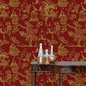 Victorian Wallpaper, Chinoiserie Wallpaper, Antique Wallpaper, Botanical Wallpaper, Peel and Stick Wallpaper, Fabric Wallpaper